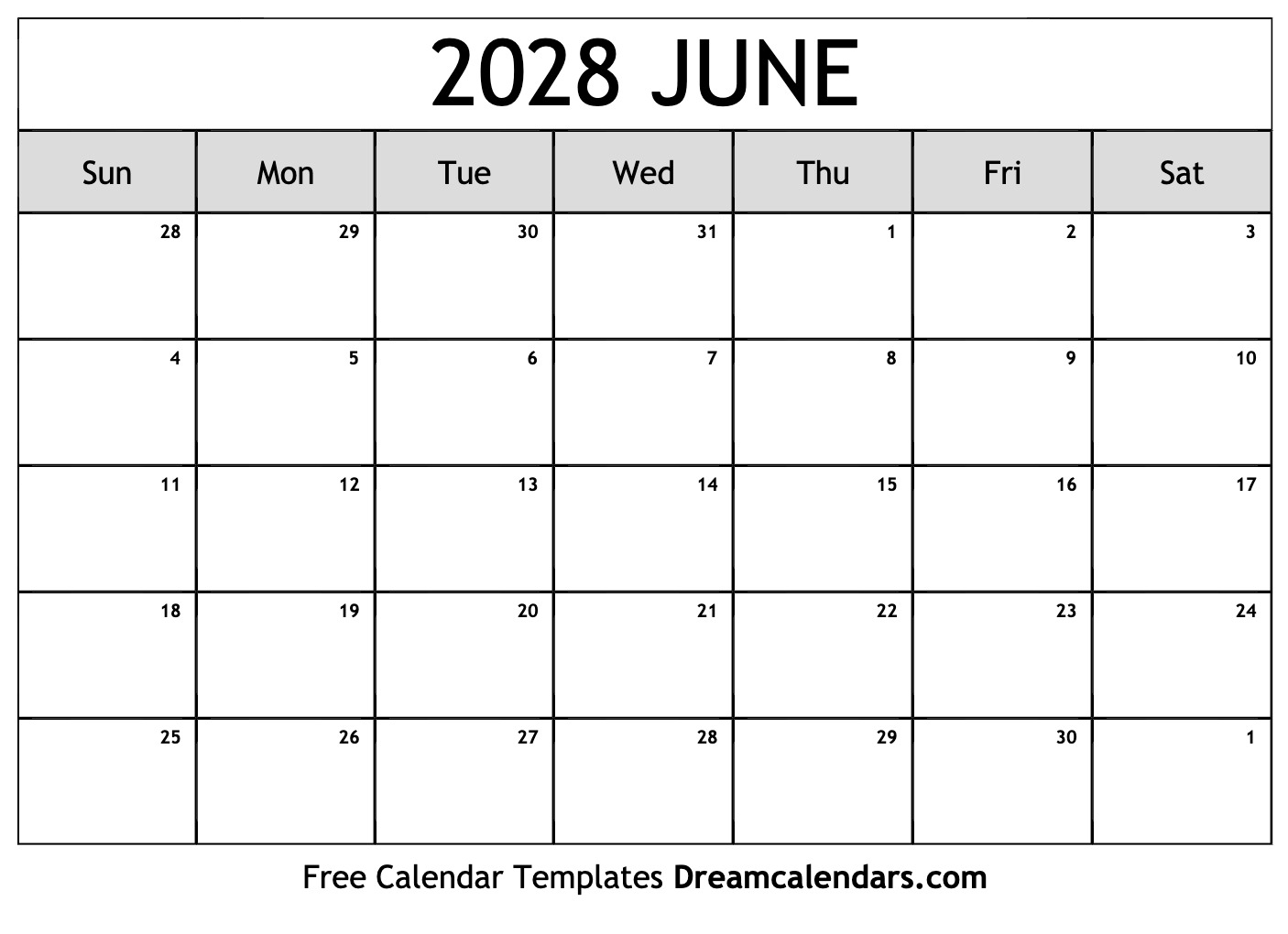 June 2028 Calendar Free Printable With Holidays And Observances