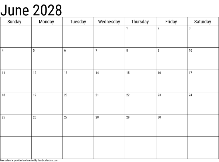 June 2028 Calendar Handy Calendars