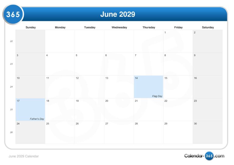 June 2029 Calendar
