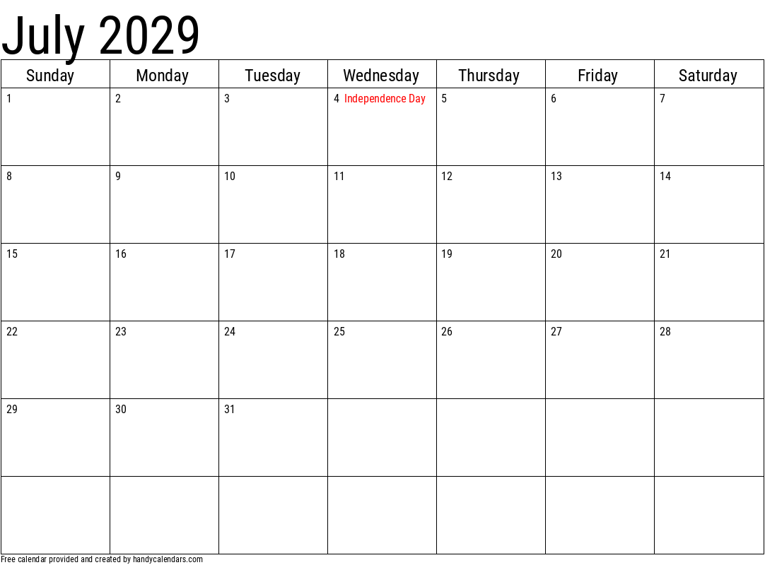 June 2029 Calendar Handy Calendars
