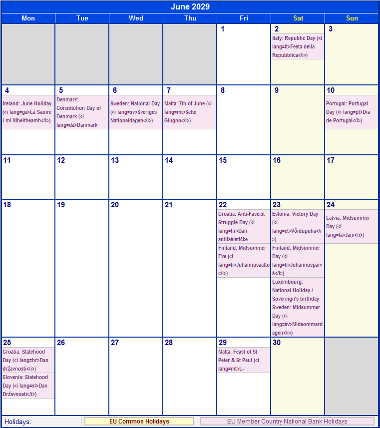 June 2029 EU Calendar With Holidays For Printing image Format 