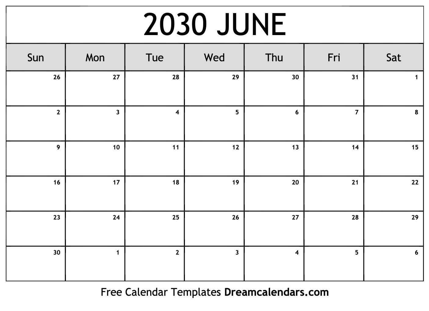 June 2030 Calendar Free Printable With Holidays And Observances