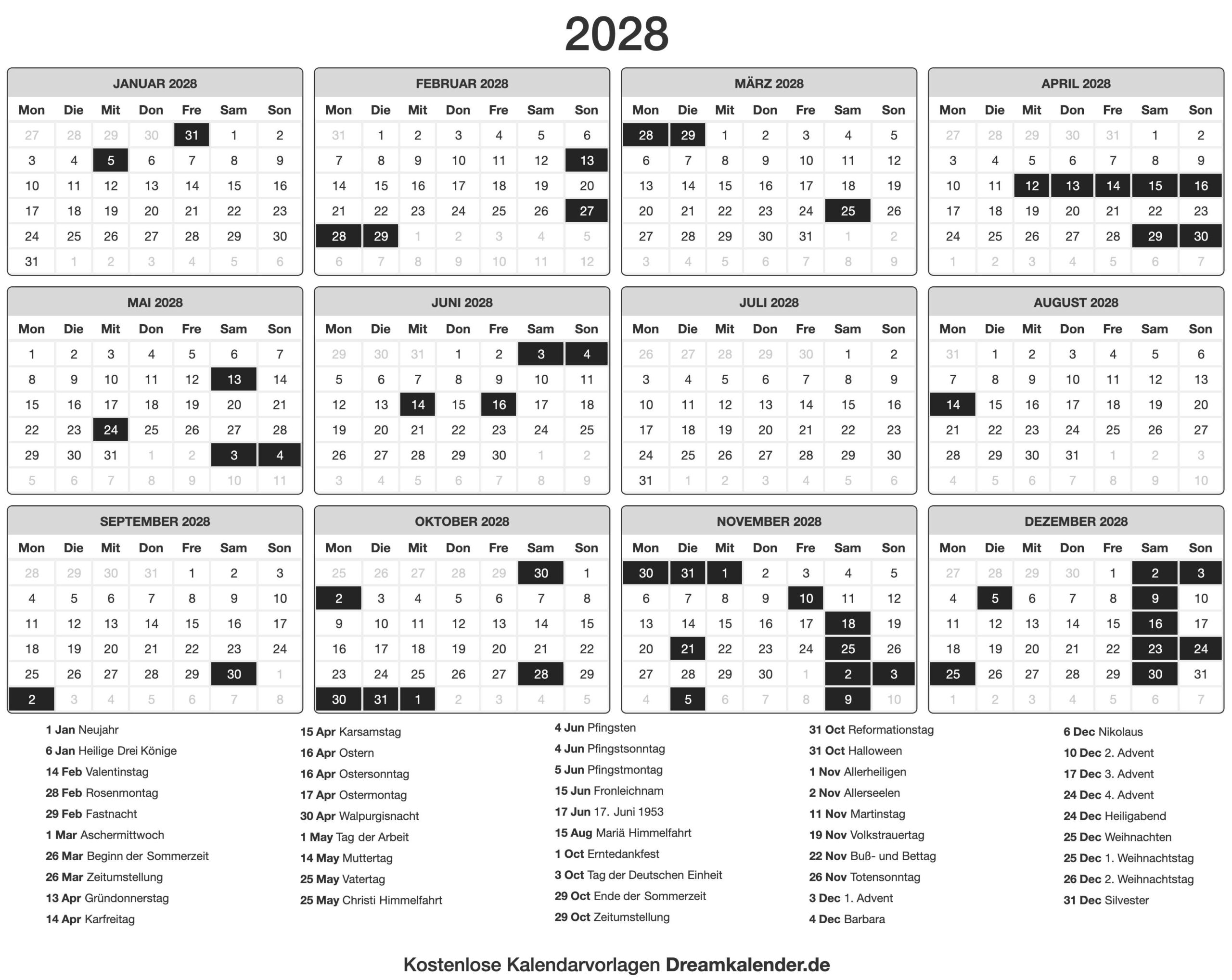 Kalender 2028