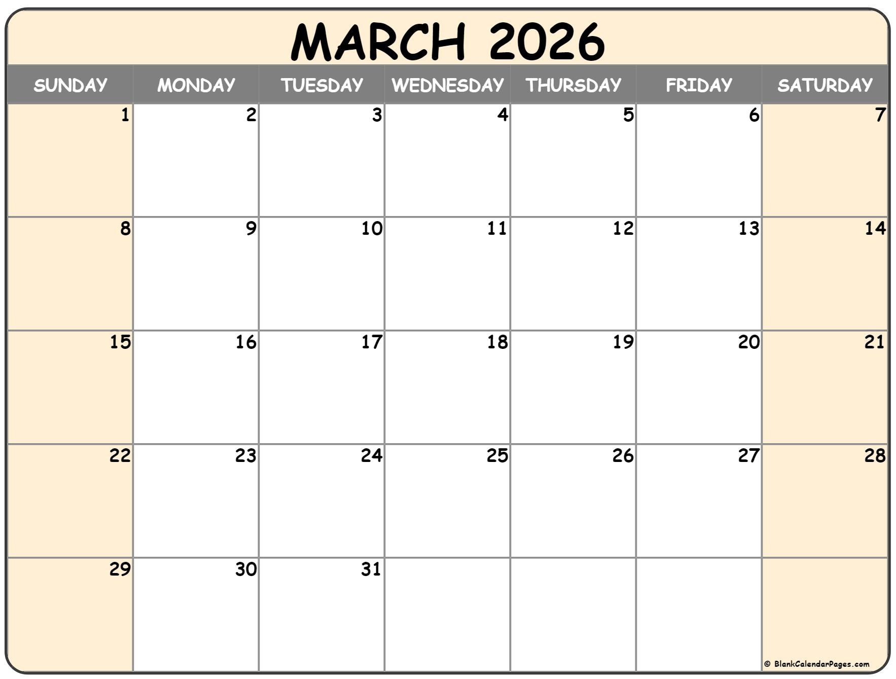March 2026 Calendar Free Printable Calendars