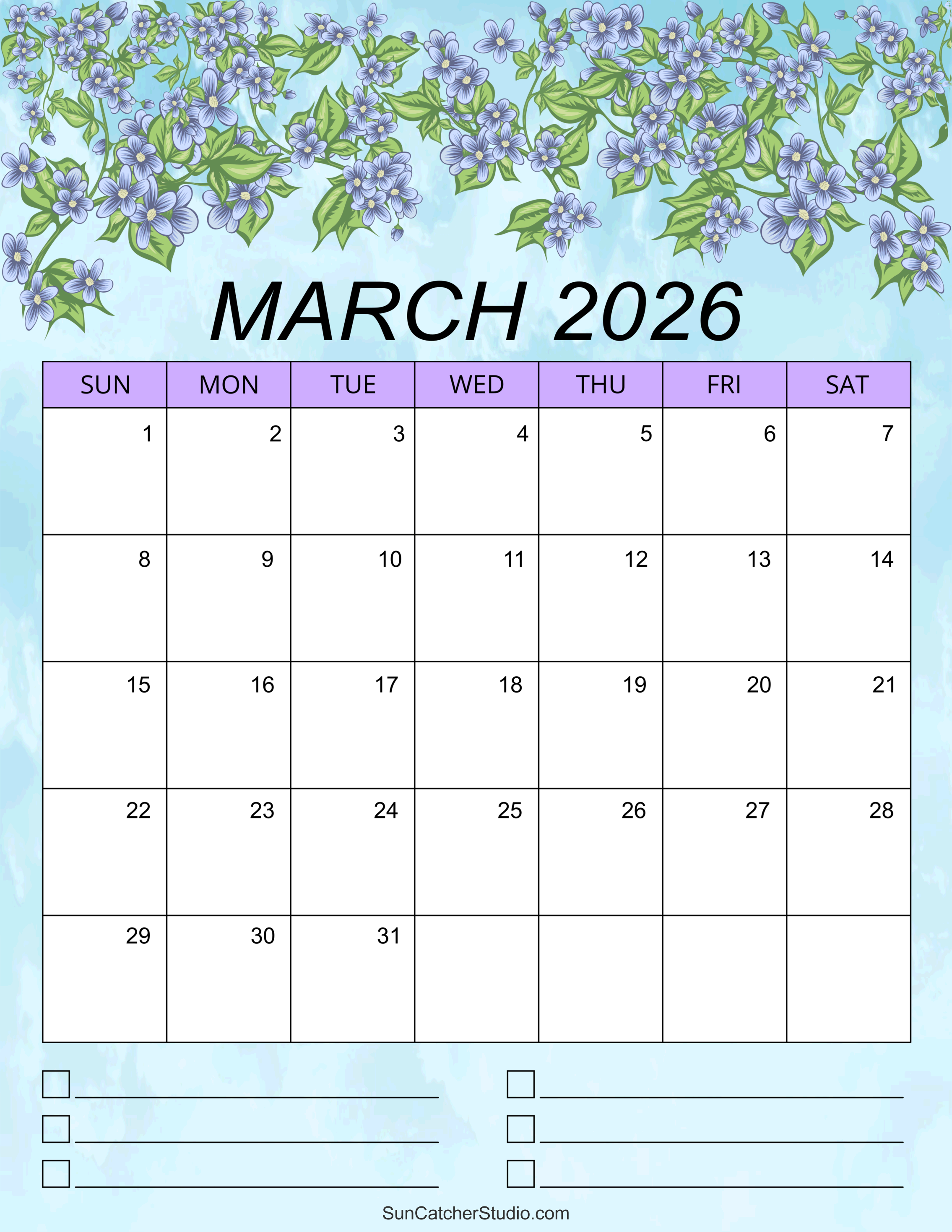March 2026 Calendar Free Printable DIY Projects Patterns 