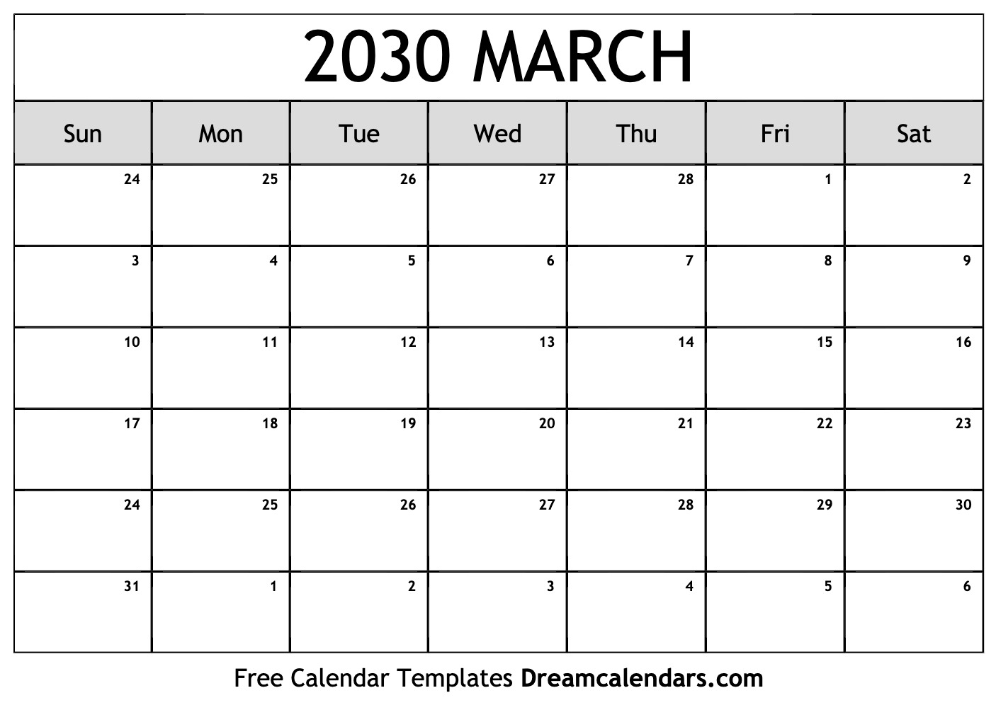 March 2030 Calendar Free Printable With Holidays And Observances