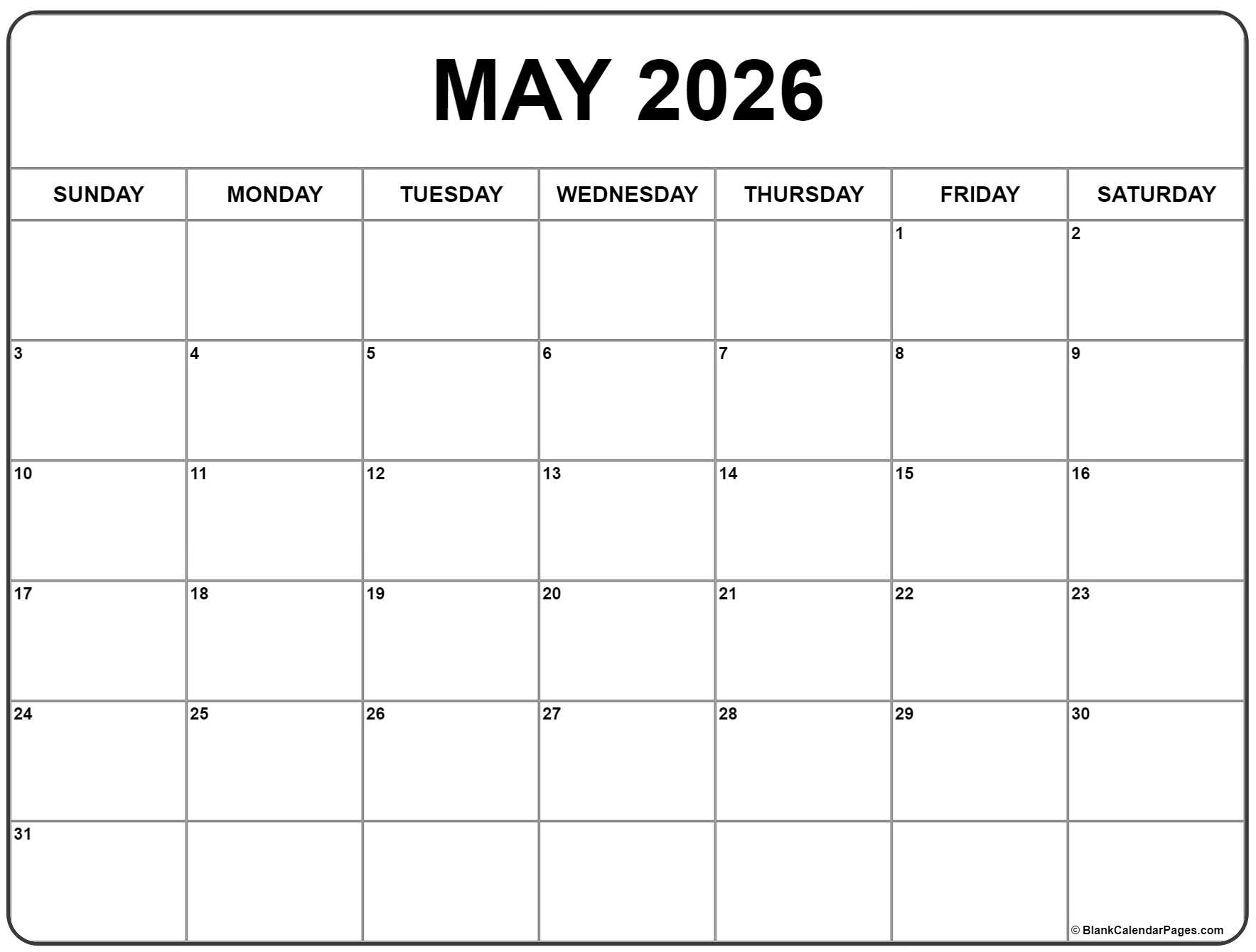May 2026 Calendar Free Printable Calendars