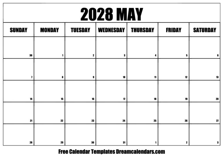 May 2028 Calendar Free Printable With Holidays And Observances