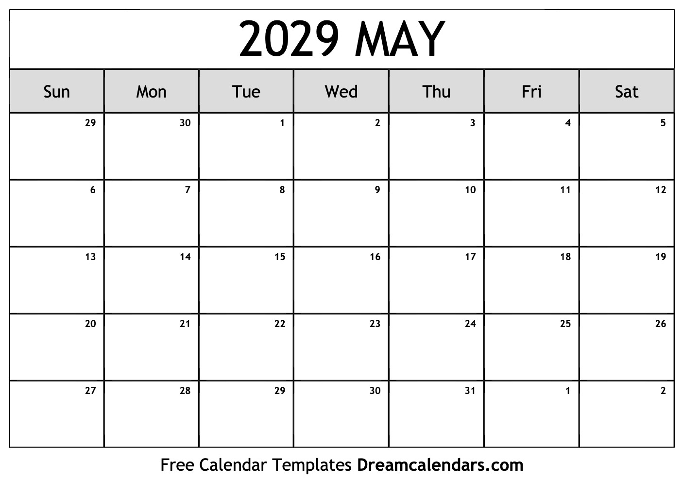 May 2029 Calendar Free Printable With Holidays And Observances
