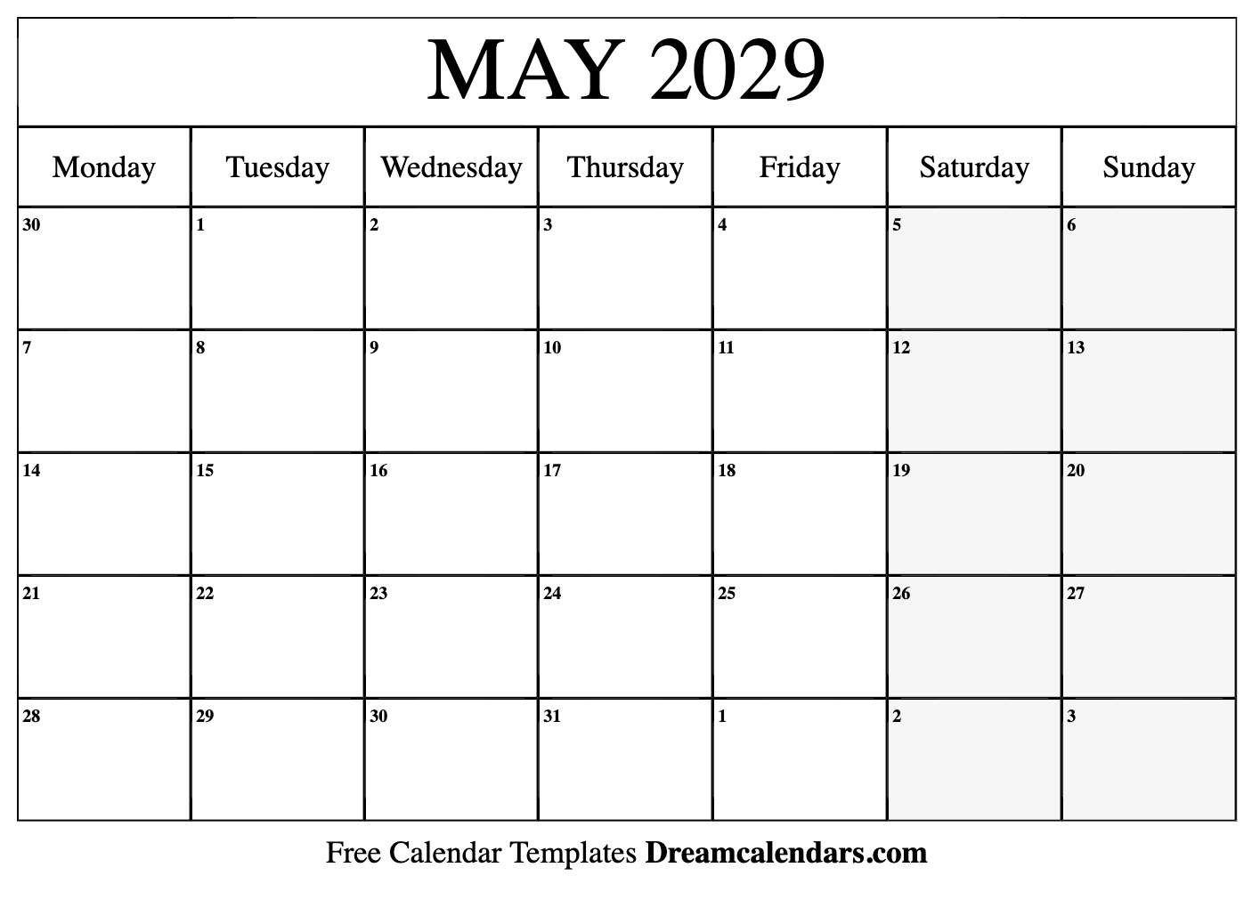 May 2029 Calendar Free Printable With Holidays And Observances