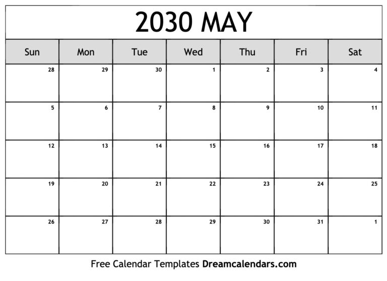 May 2030 Calendar Free Printable With Holidays And Observances