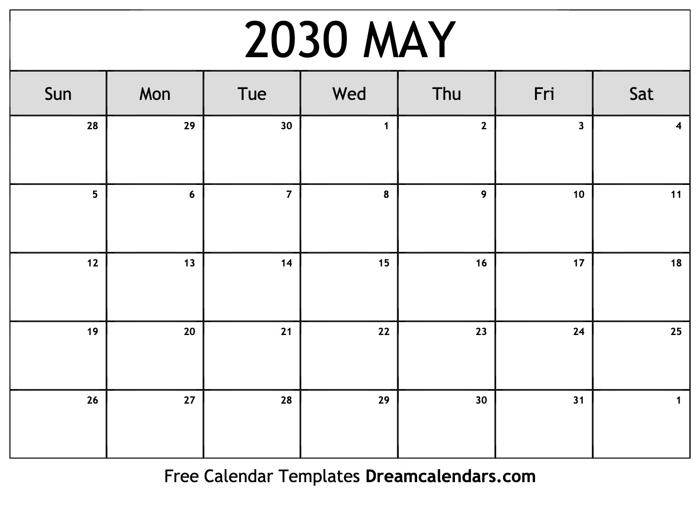 May 2030 Calendar Free Printable With Holidays And Observances