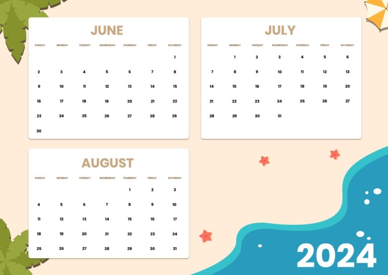 May June July August 2024 Calendar Printable Calendar 2024 