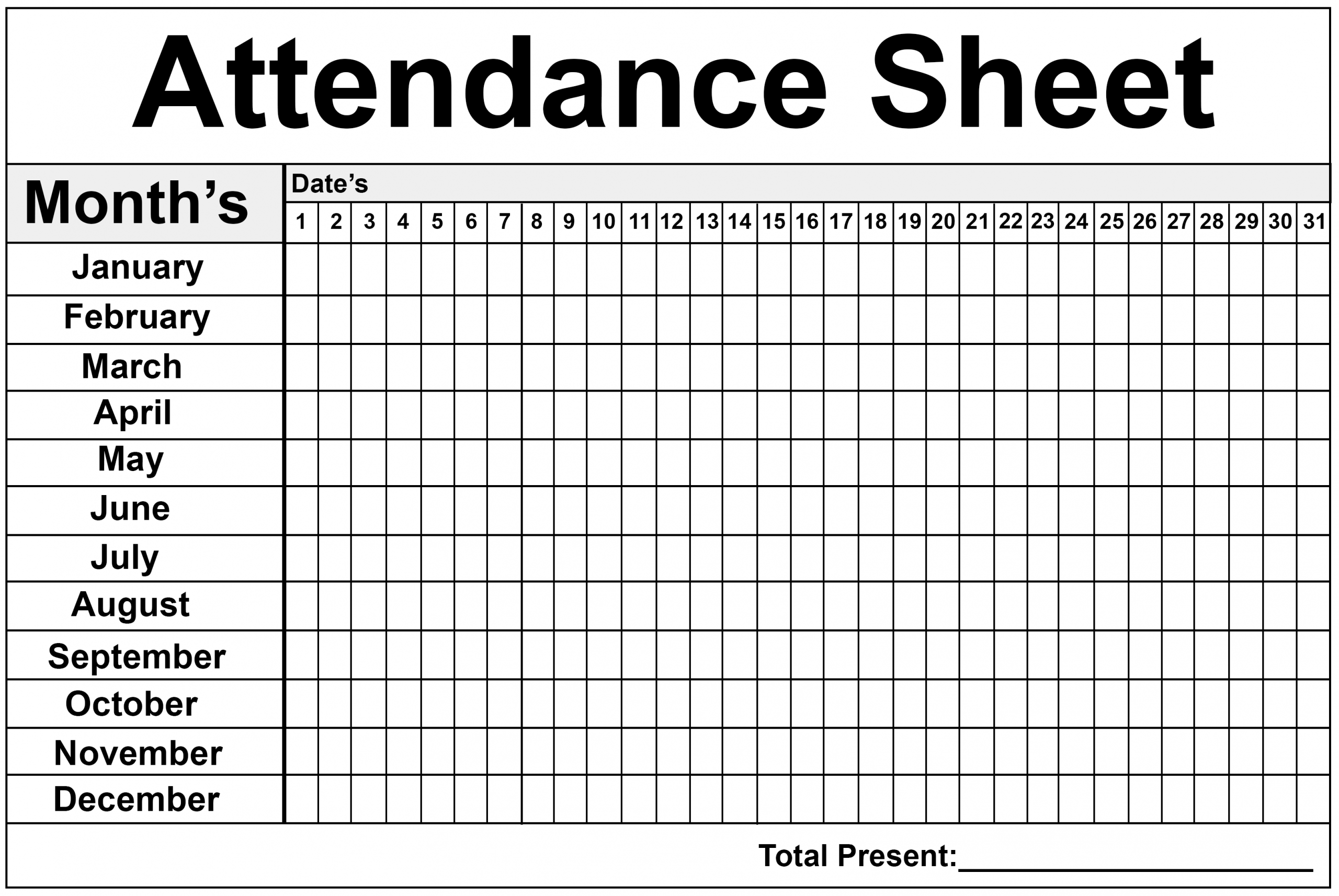 Monthly Attendance Sheet Printable Printable Calendars AT A GLANCE