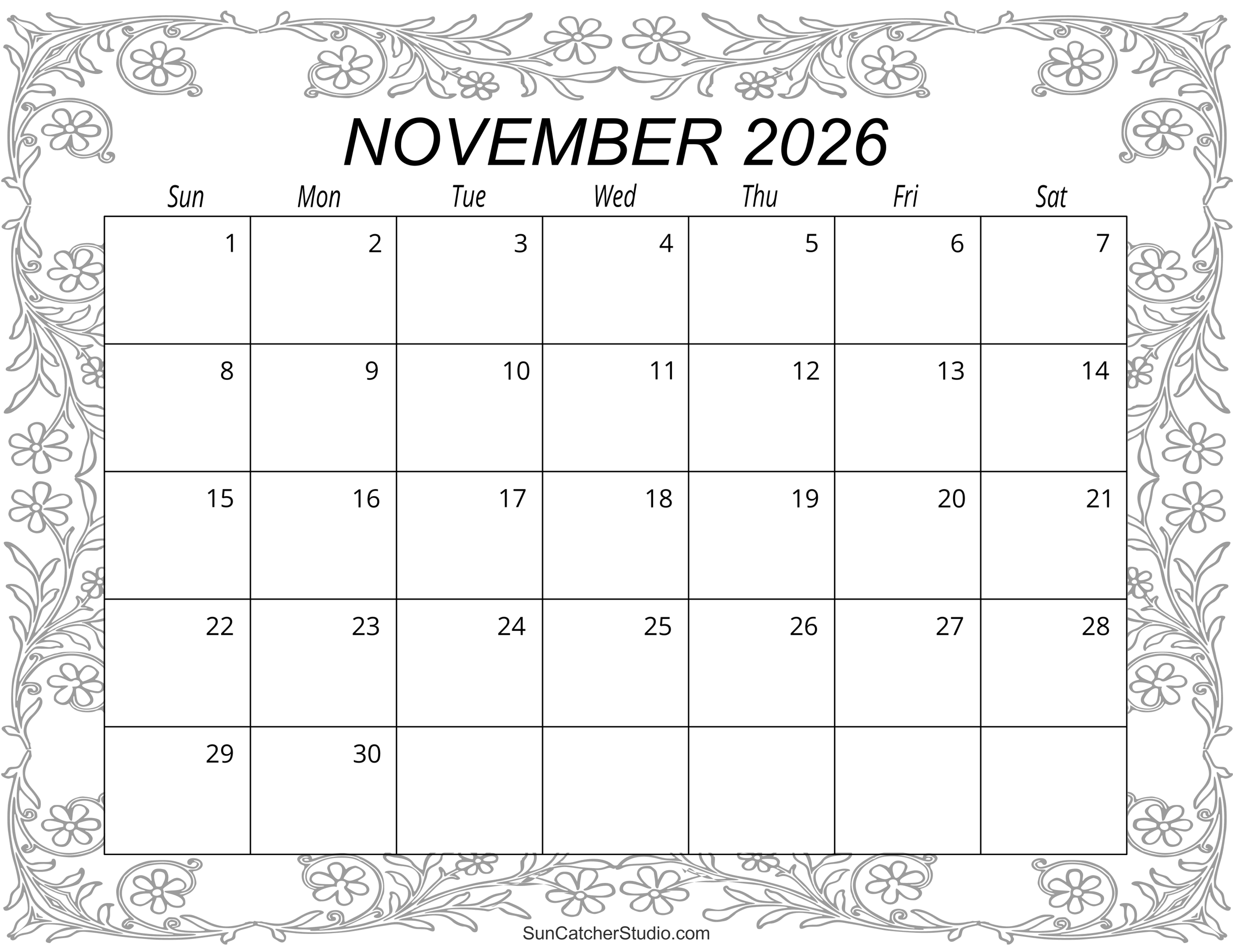 November 2026 Calendar Free Printable DIY Projects Patterns 