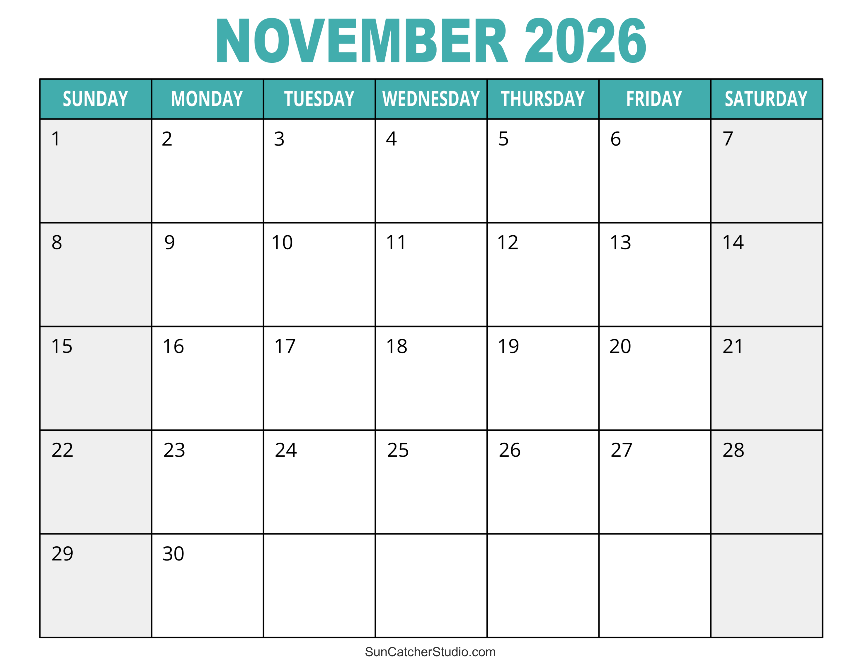 November 2026 Calendar Free Printable DIY Projects Patterns