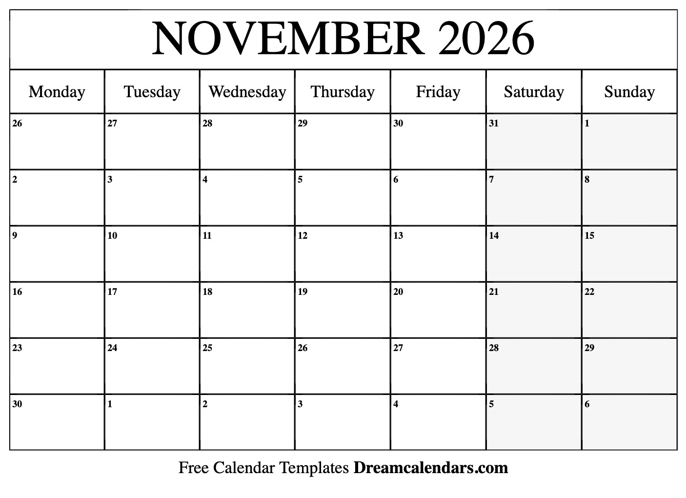 November 2026 Calendar Free Printable With Holidays And Observances
