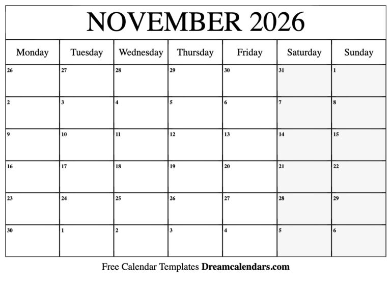 November 2026 Calendar Free Printable With Holidays And Observances