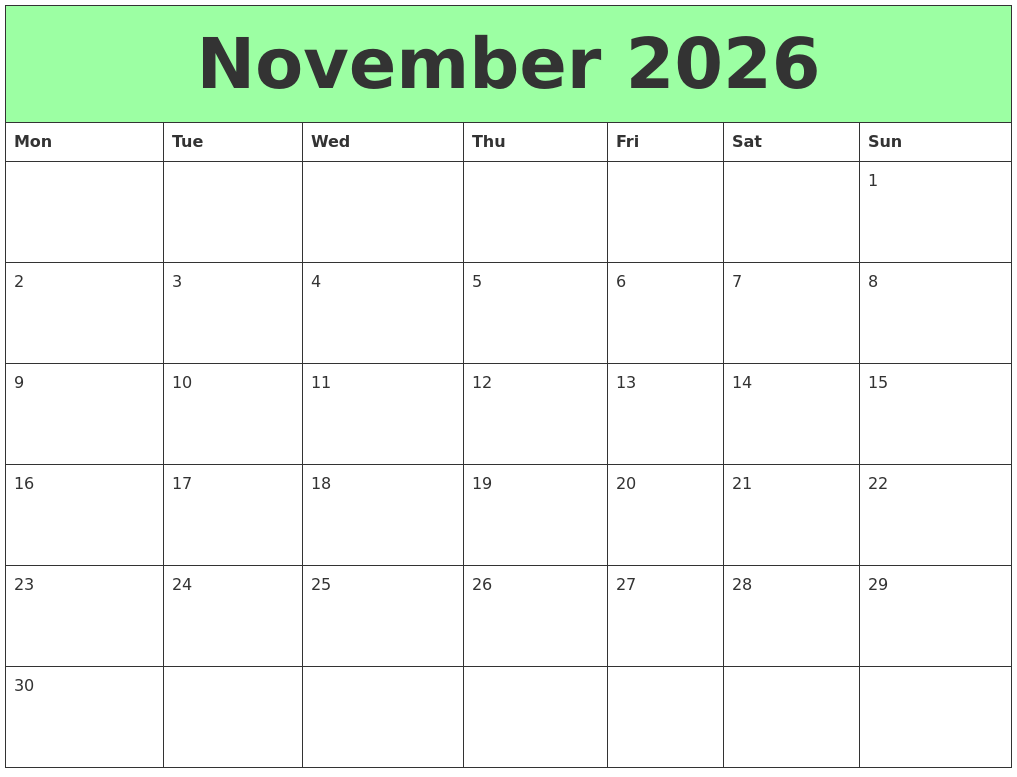 November 2026 Printable Calendars