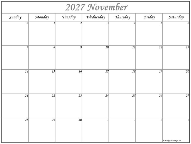 November 2027 Calendar Free Printable Calendars