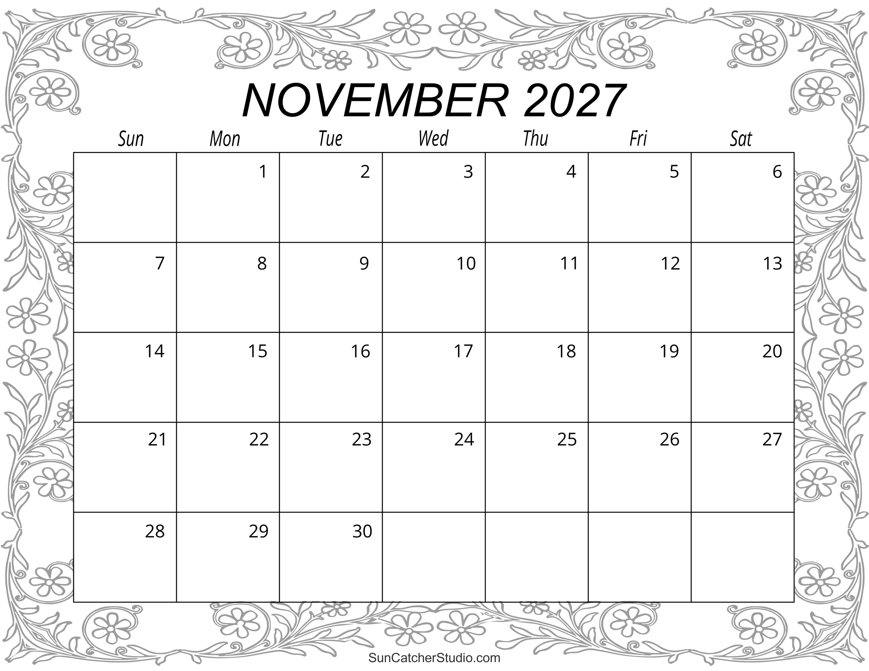 November 2027 Calendar Free Printable DIY Projects Patterns