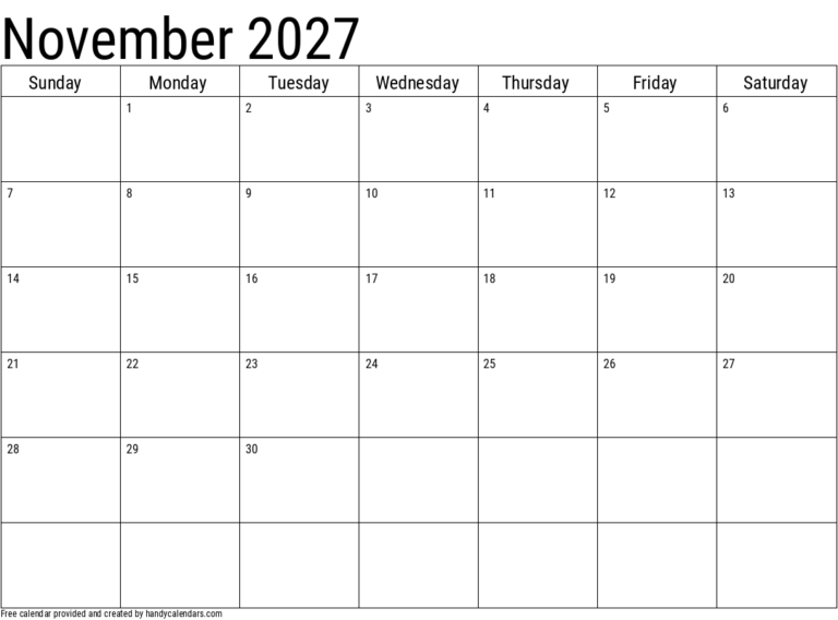 November 2027 Calendar Handy Calendars
