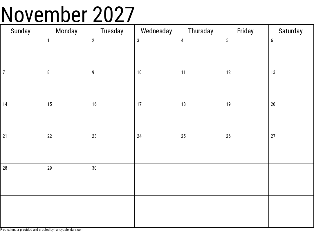 November 2027 Calendar Handy Calendars
