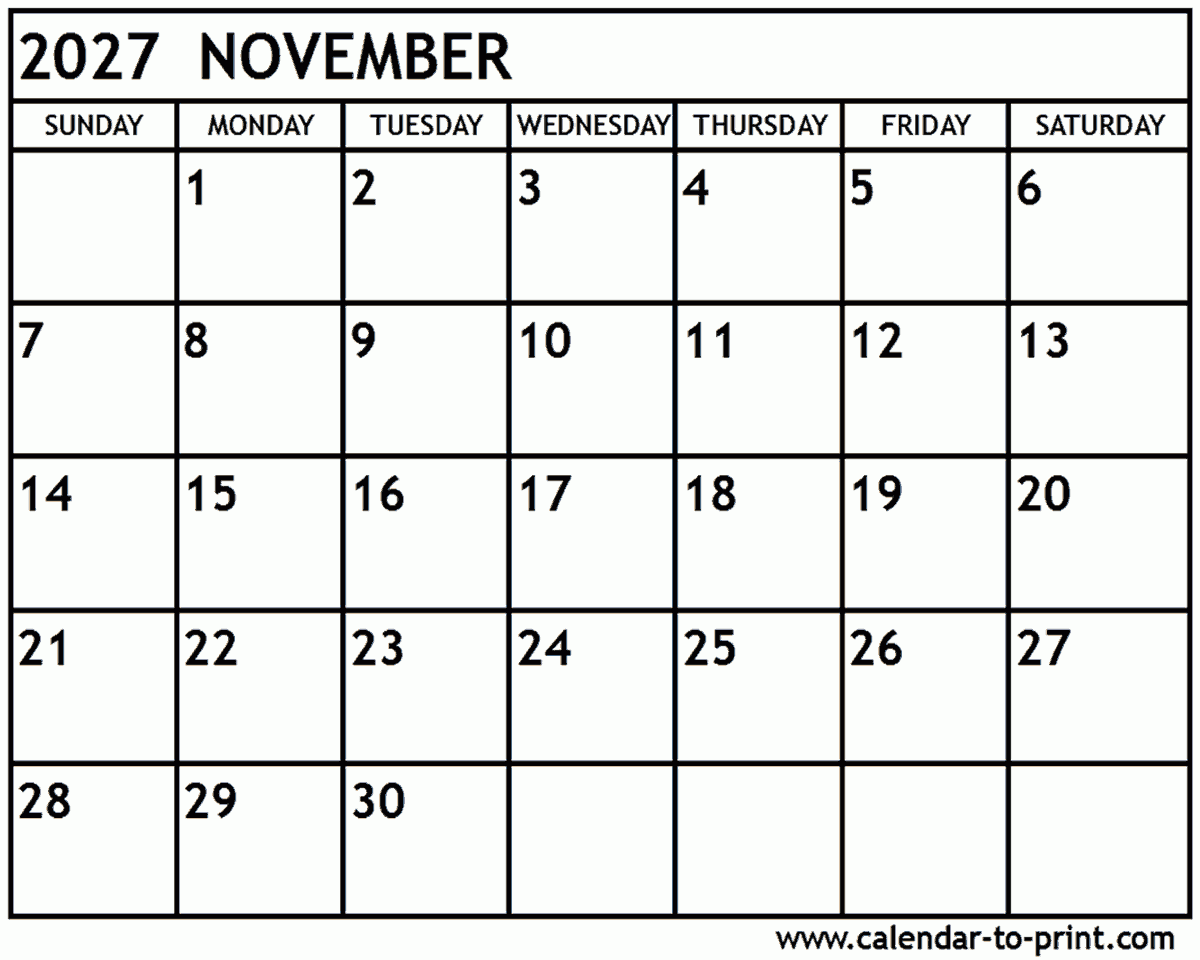 November 2027 Calendar Printable