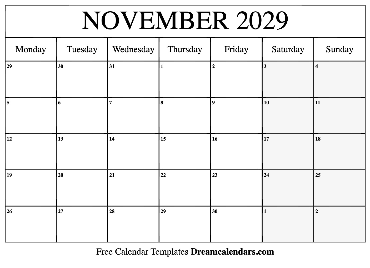 November 2029 Calendar Free Printable With Holidays And Observances