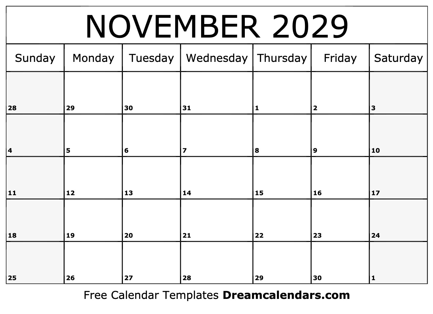 November 2029 Calendar Free Printable With Holidays And Observances