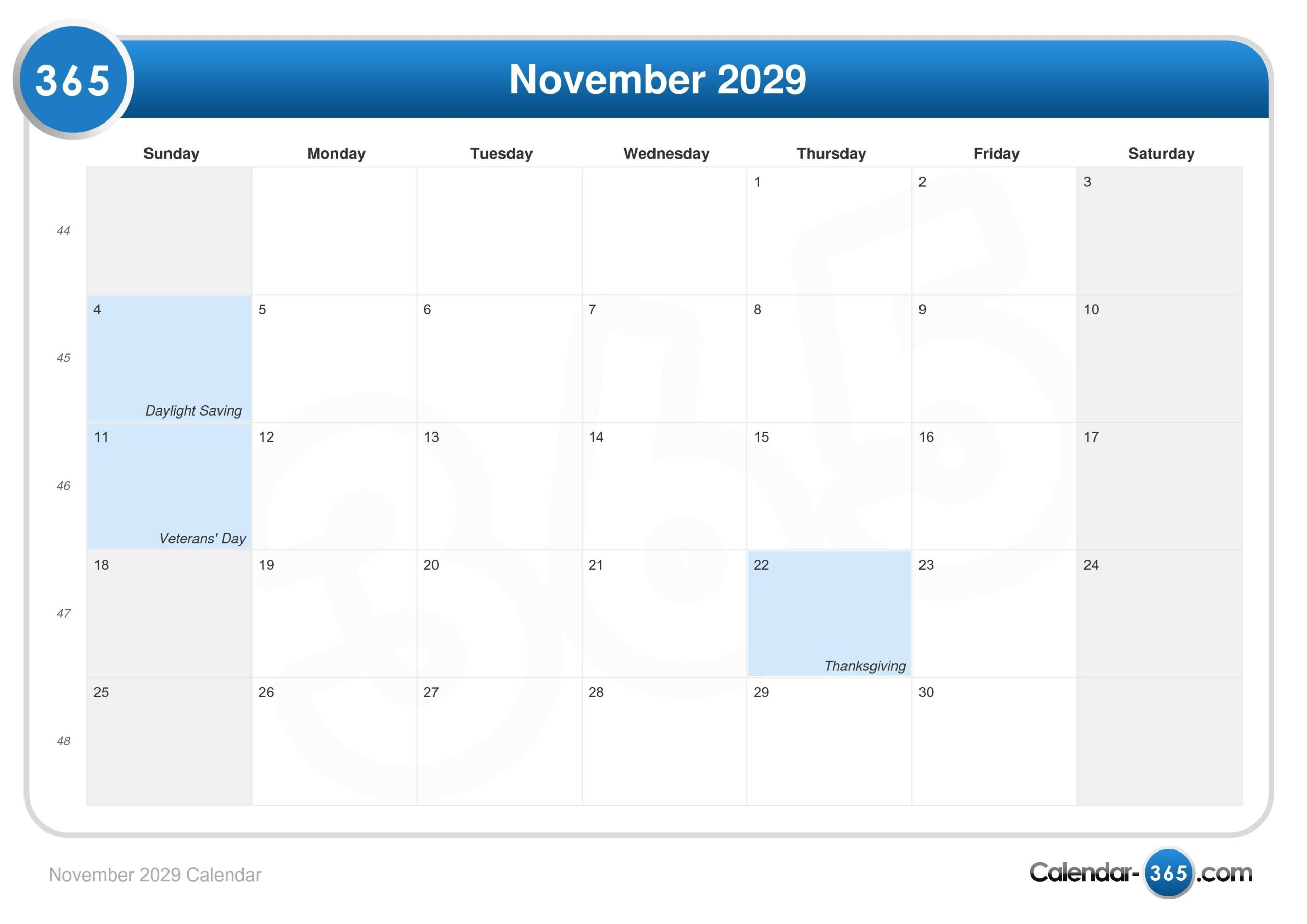 November 2029 Calendar
