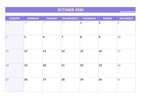 October 2026 Calendar Calendar best