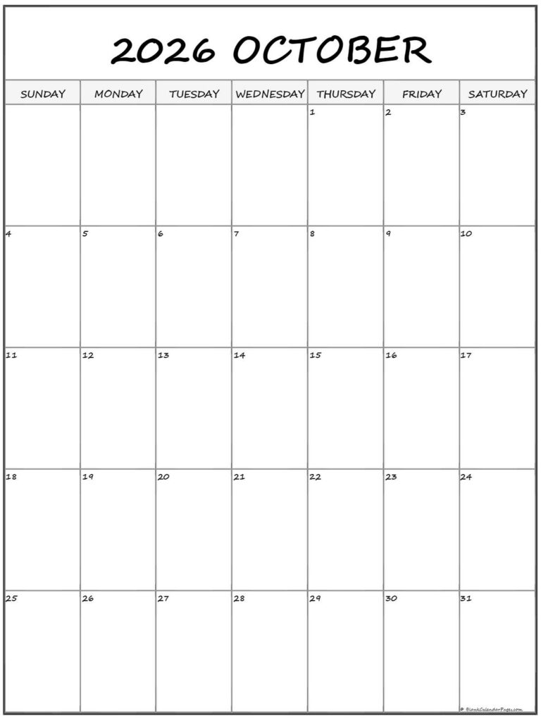 October 2026 Vertical Calendar Portrait