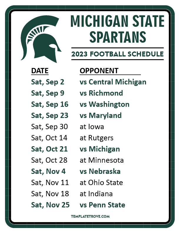 Printable 2023 Michigan State Spartans Football Schedule