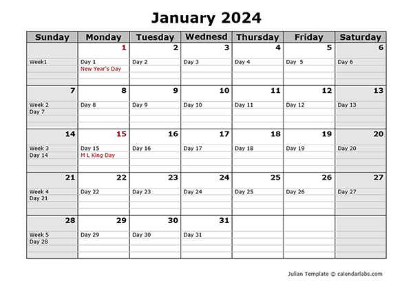 Printable 2024 Calendar With Julian Dates Image To U