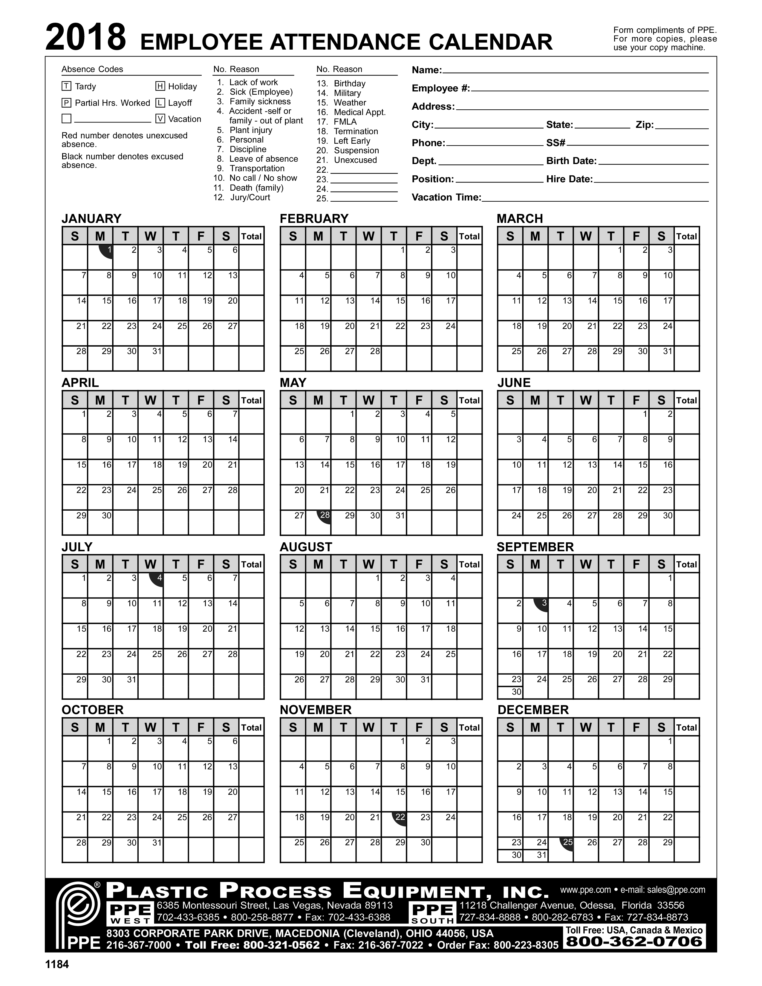 Printable 2025 Employee Attendance Calendar Hassan Rhea