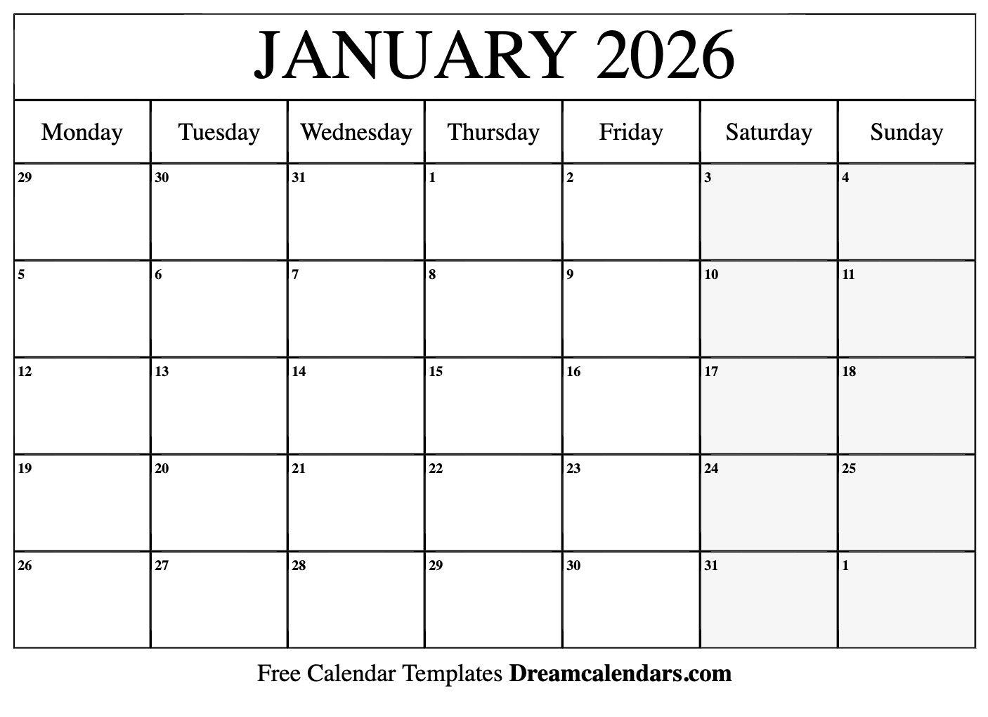 Printable 2026 Calendar