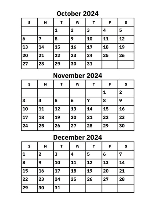 Printable 3 Month Calendar October November December 2025 Ali Wood