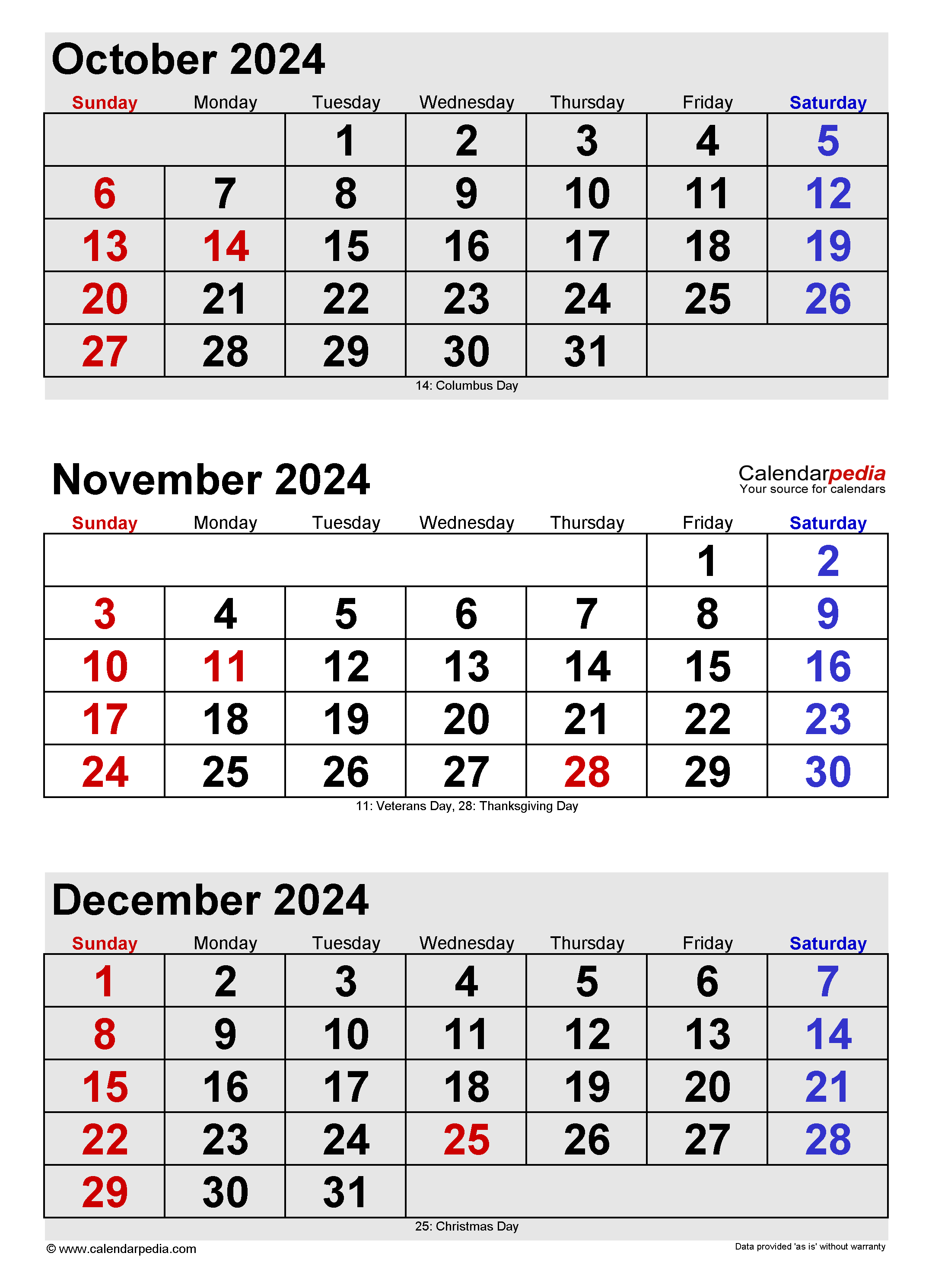 Printable 3 Month Calendar October November December 2025 Ali Wood