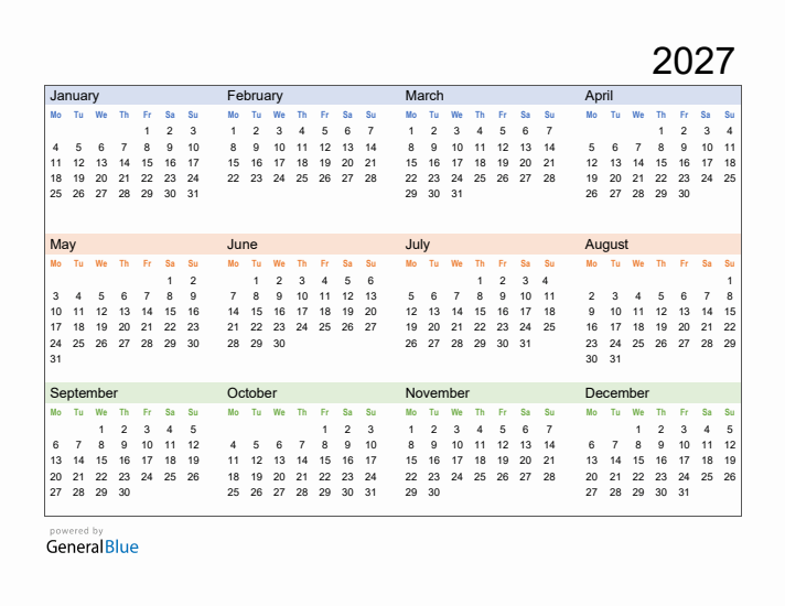 Printable Calendar For 2027