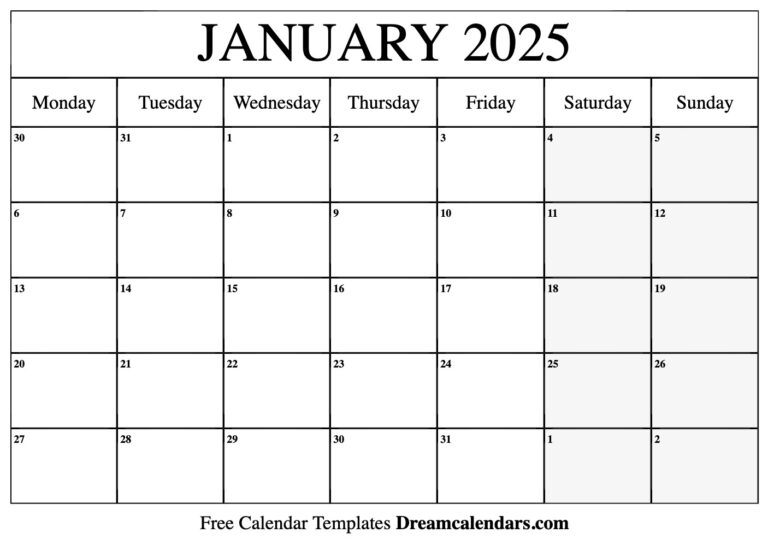 Printable Calendar Jan 2025 Free Printable Free Xyla Carter