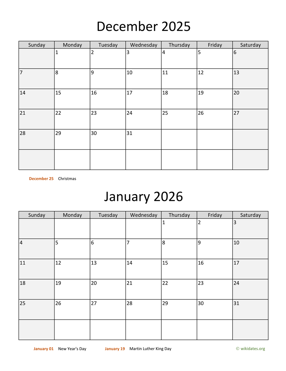 Printable December 2025 And January 2026 Calendar Rene D Lawson