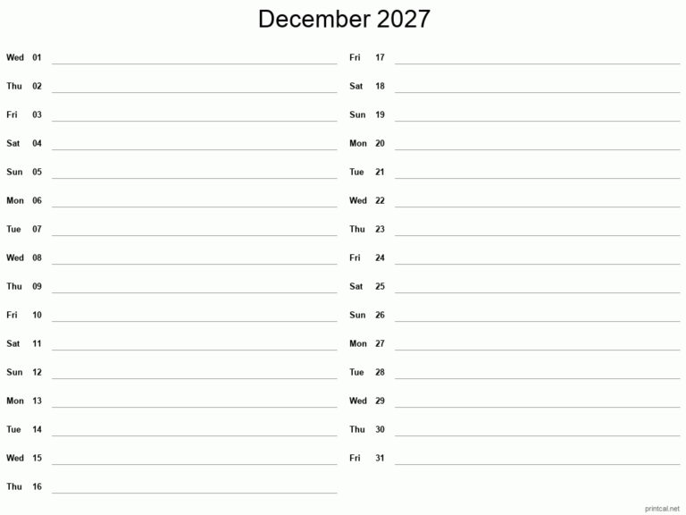 Printable December 2027 Calendar Free Printable Calendars