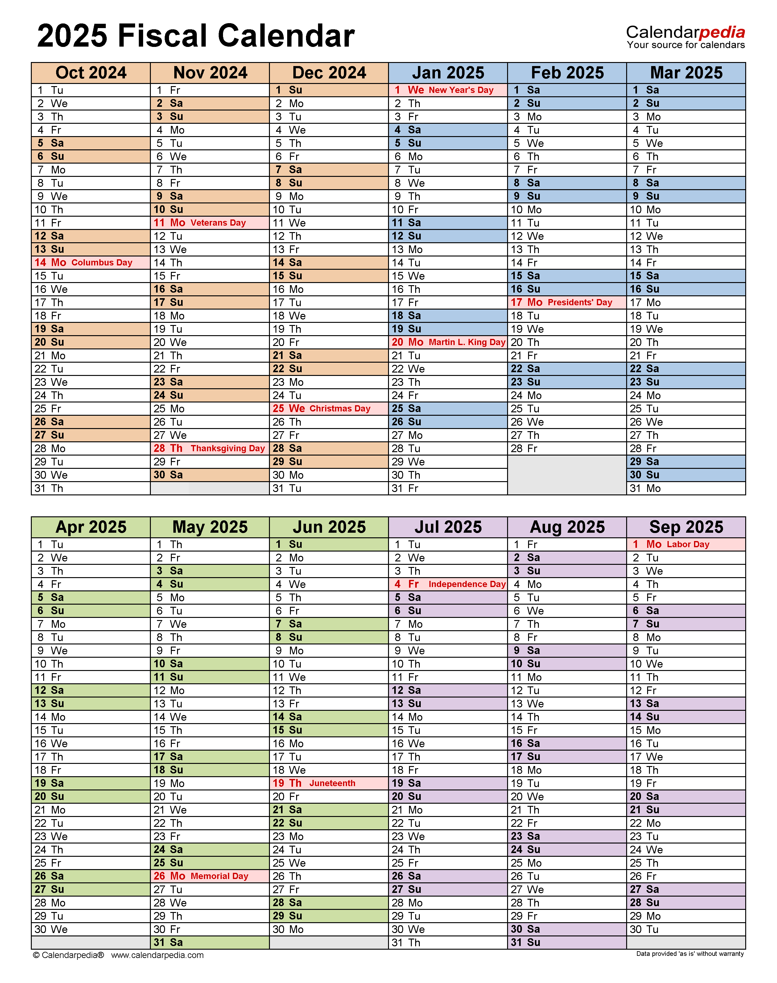 Printable Fiscal Year 2025 Calendar Amira Lucy