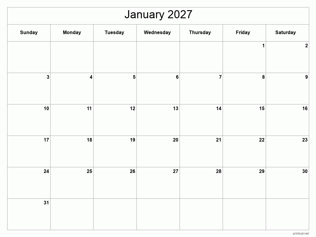 Printable January 2027 Calendar Free Printable Calendars