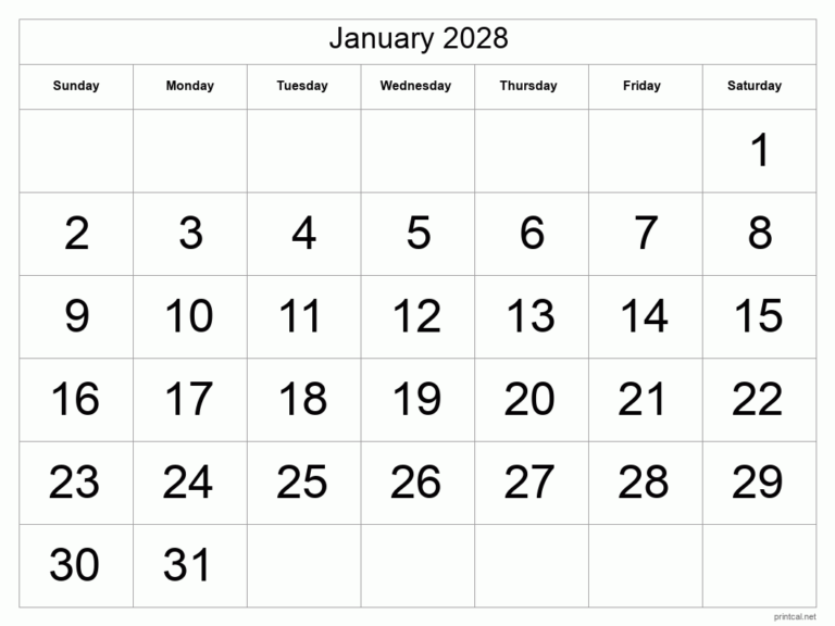 Printable January 2028 Calendar Free Printable Calendars