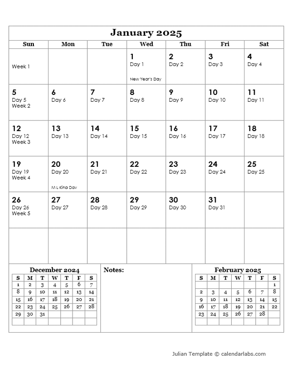 Printable Julian Calendar 2025 Rami Addox