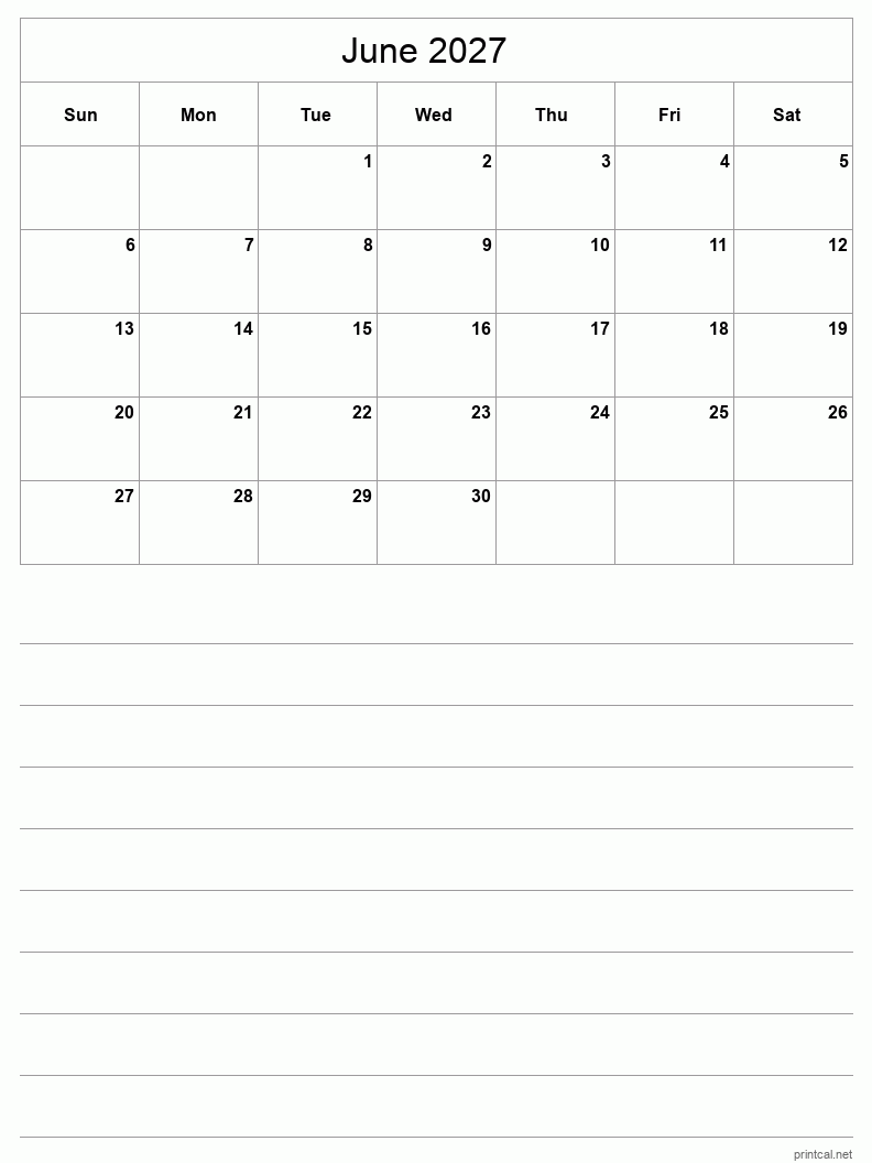 Printable June 2027 Calendar Free Printable Calendars