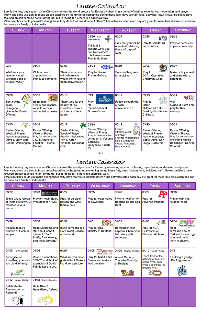Printable Lenten Calendar Printable Word Searches