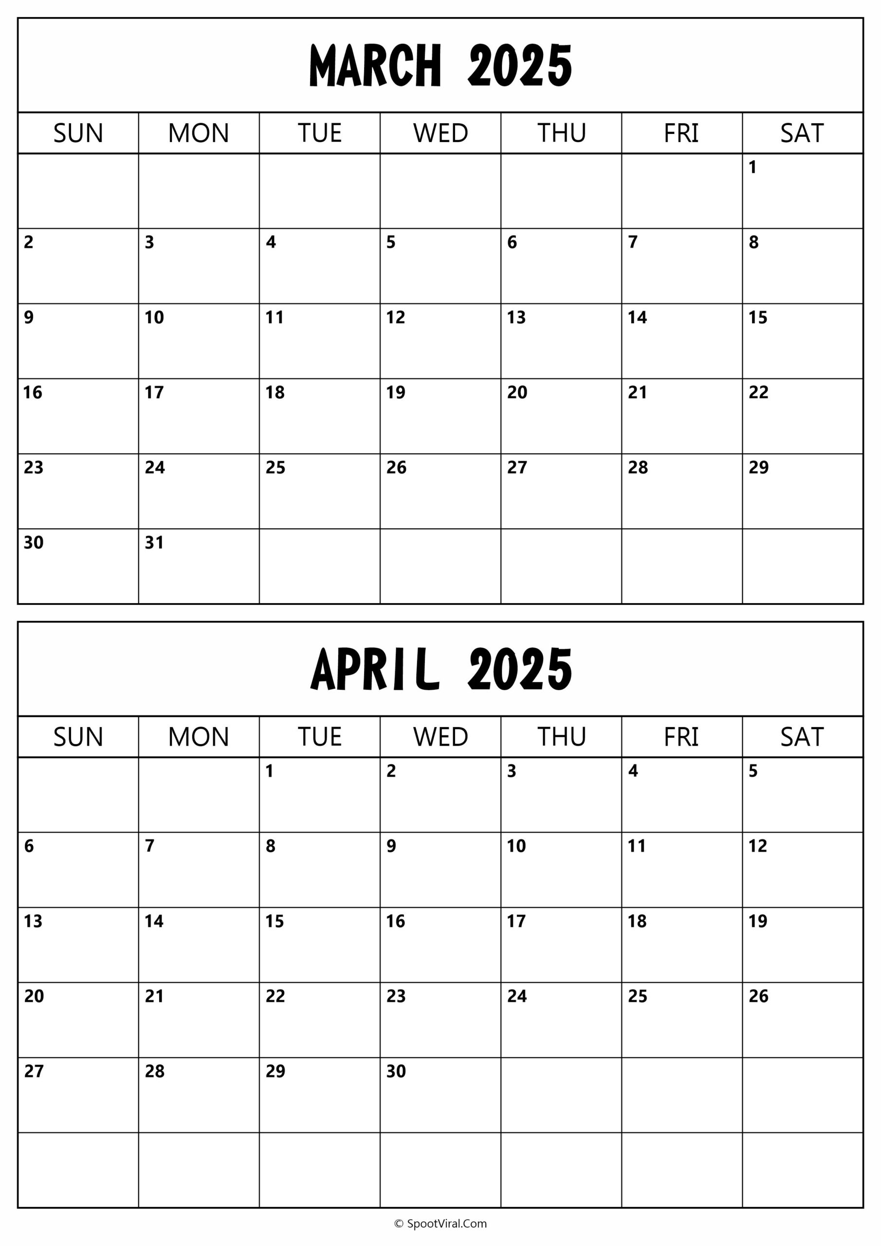 Printable March April 2025 Calendar Template Darla Emeline